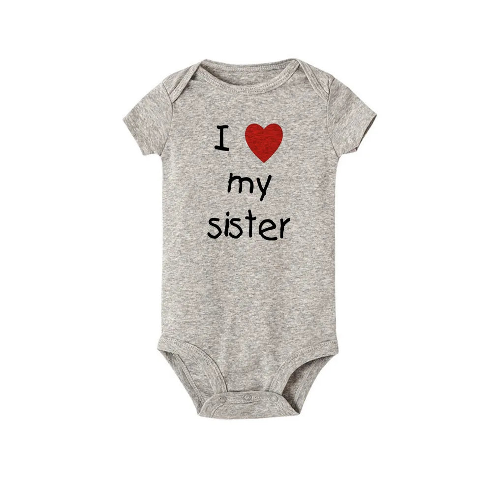 I Love My Sister Brother Twins Baby Short Sleeve Bodysuit Newborn Baby Boys Girls Infant Summer Romper Clothes Jumpsuit Gifts