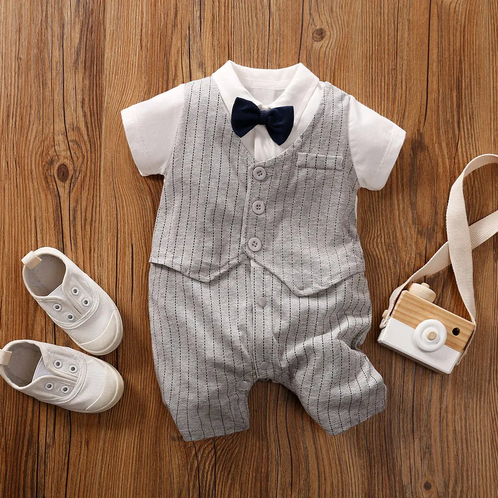 Newborn Clothing Handsome Gentleman Party Dress CottonComfortable AndSoft Summer Boys And Girls 0-18m Short Sleeve Baby Bodysuit