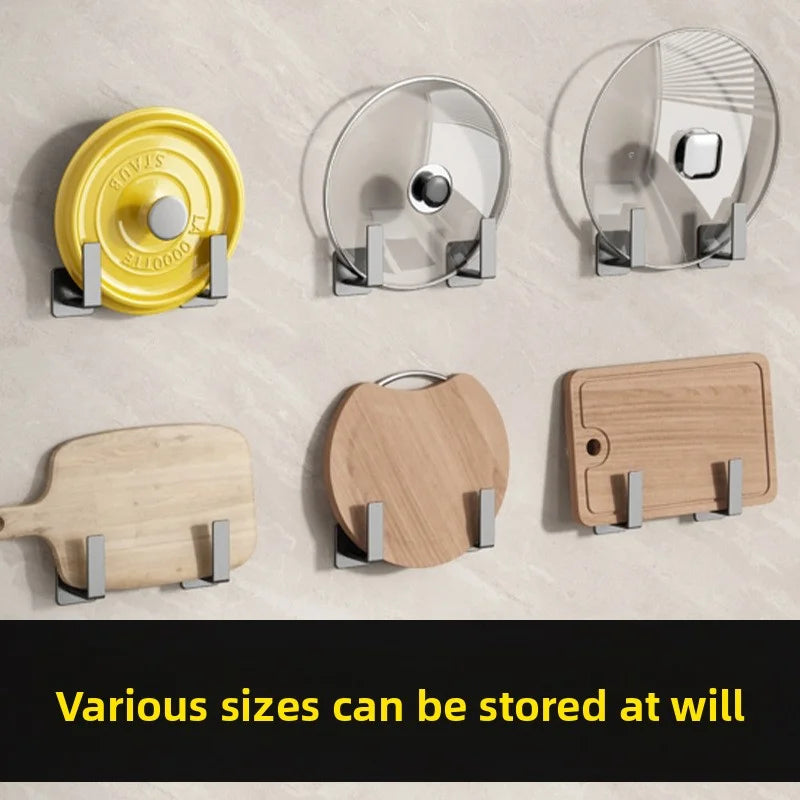 No-Drill Pot Lid Holder - Wall Mounted Kitchen Organizer, Multi-Functional Cutting Board Storage & Cookware Shelf