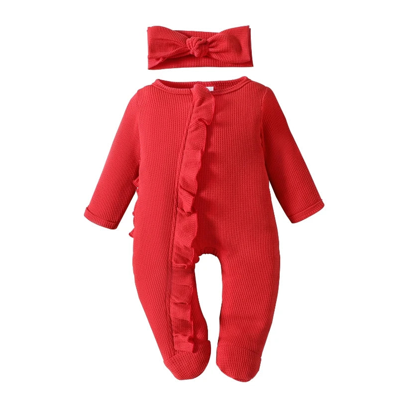 Newborn Baby Coming Home Outfit Girl Boy Zipper Footie Romper Jumpsuit Ruffle Waffle Knit Hospital Coming Home Outfit Clothes