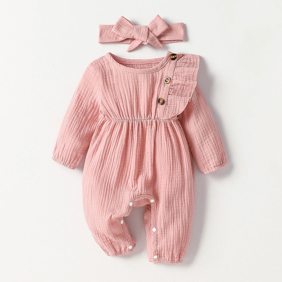 Girls Soild Cotton Long Sleeve With Button Baby Summer&Spring Streetwear Bodysuit