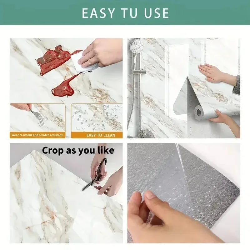 Marble Wall Stickers Roll, Waterproof, Easy To Peel and Stick, Decorative Stickers for Living Rooms and Bathrooms, Home Decor