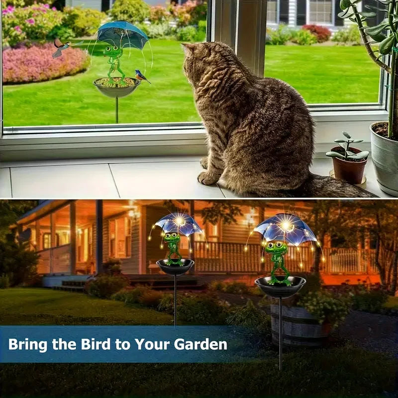 Solar Powered Frog Statue Street Light Garden Decoration Outdoor Hummingbird Bird Feeder for Yard Lawn Backyard Pathway Lighting