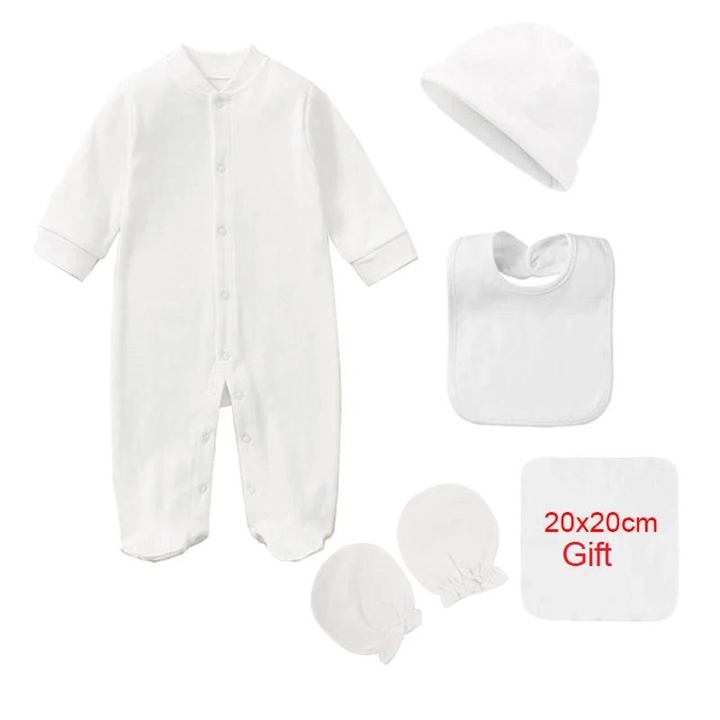 4 Pcs Cotton Newborn Baby Clothing Set Romper Bonnet Bibs Hospital Kit Sleepsuit Jumpsuit Growing One-Pieces Grows Nursery Roupa