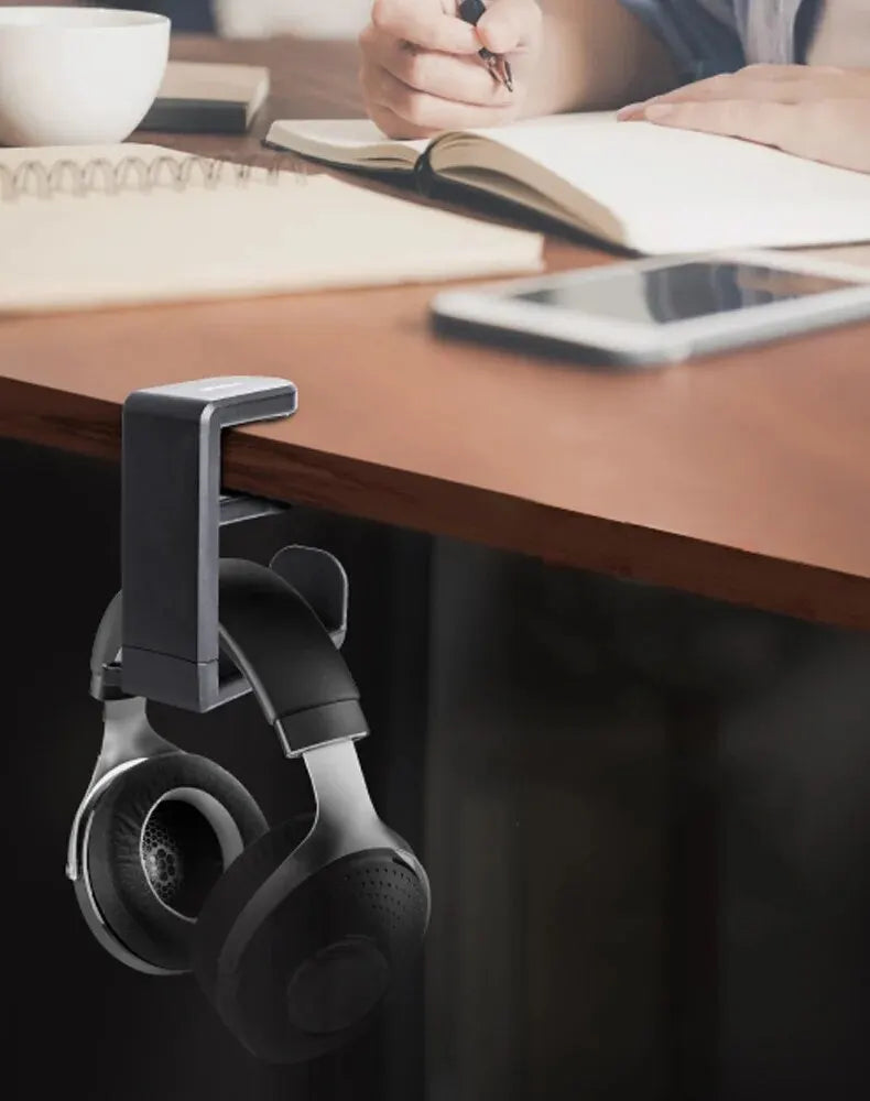 Under Desk Headphone Stand 360° Rotating Clip-on Headphone No Punch Holder Supports Earphones Display Rack Gaming Headset Hook