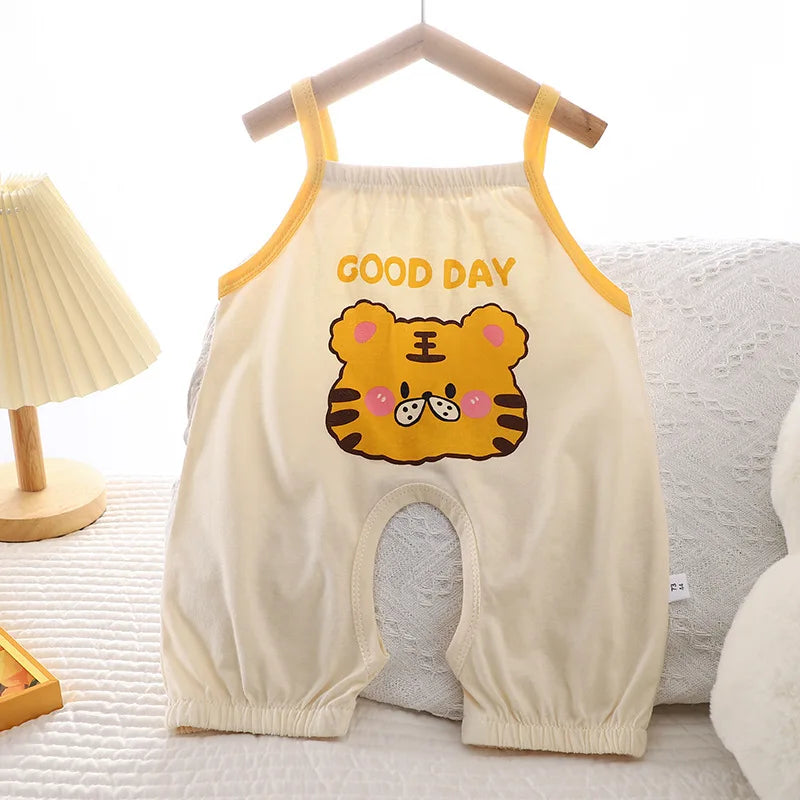 2024 New Summer Baby Boys' Thin Style Romper Pajamas Girls' Open Crotch Newborn Children's Jumpsuit Romper