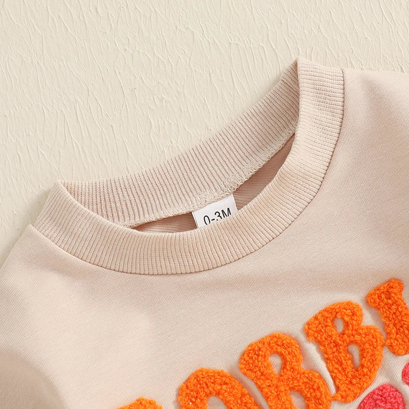 Thanksgiving Baby Romper with Embroidered Letters Long Sleeve Crew Neck Jumpsuit for Boys and Girls - Adorable Bubble