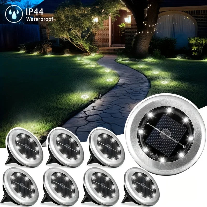 8 Pcs 8LED Solar Power Disk Light Outdoor Garden Solar Underground Light Deck Light Spotlight Buried Solar Led Lamp