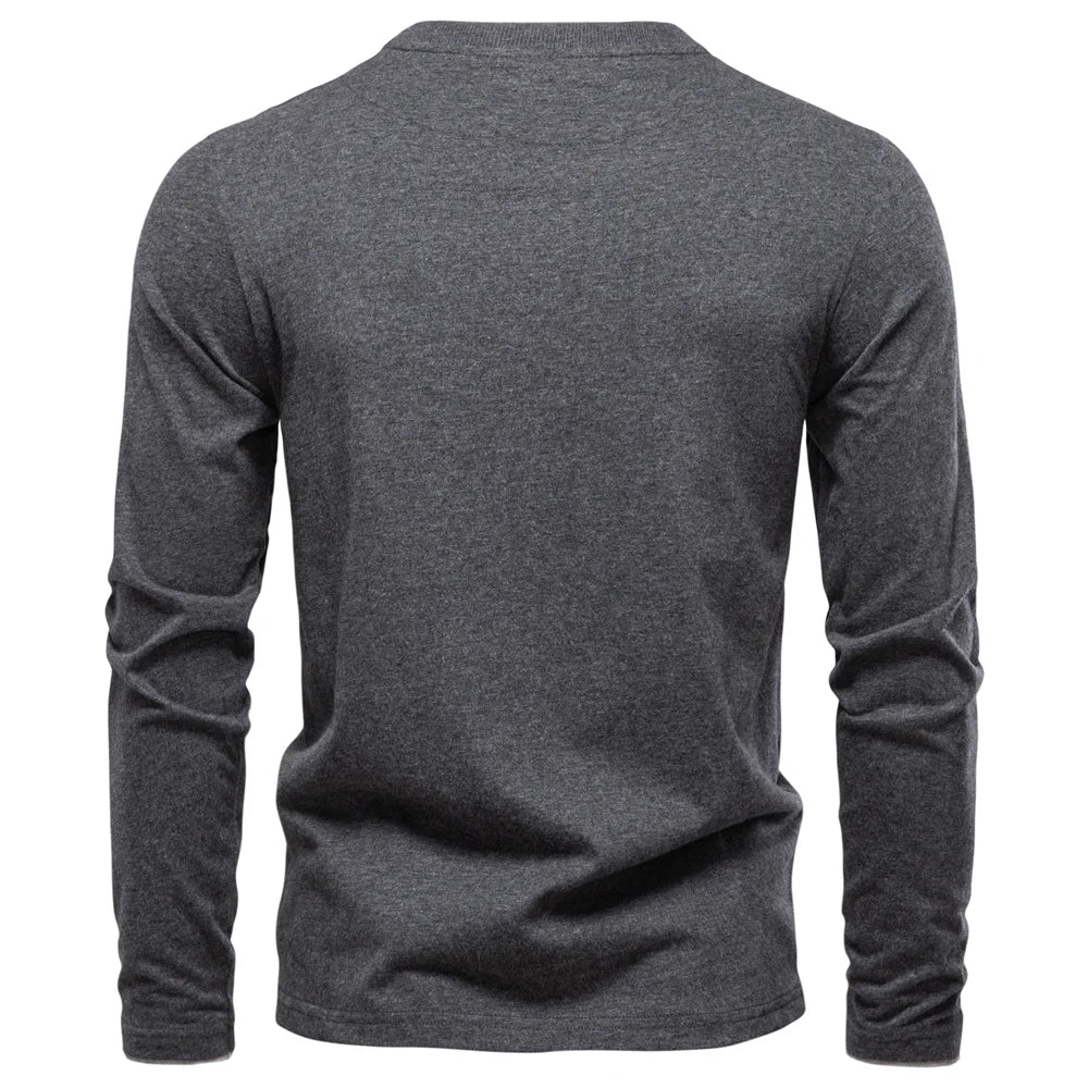 AIOPESON Henley Collar T Shirt Men Casual Solid Color Long Sleeve Autumn Fashion High Quality 100% Cotton Mens T Shirts