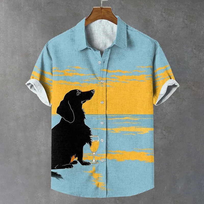 Summer Men's Shirt Animal Graphic Print Cat Shirts Casual Short Sleeve Streetwear Fashion Male Oversized Clothing Funny Blouse