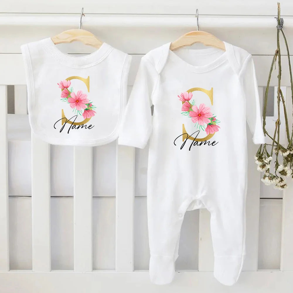 Personalized Baby Bib & Bodysuit 2pcs Infant Bibs and Romper Set Newborn Coming Home Hospital Outfit Sleepsuit Baby Shower Gifts