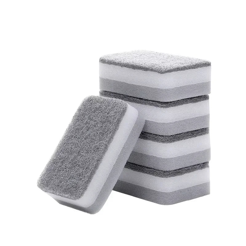 5 Pcs Home Double-sided Sponge Wipe Gray Dirt-resistant Scouring Pad Kitchen Stain Sponge Wipe Professional Cleaning Supplies