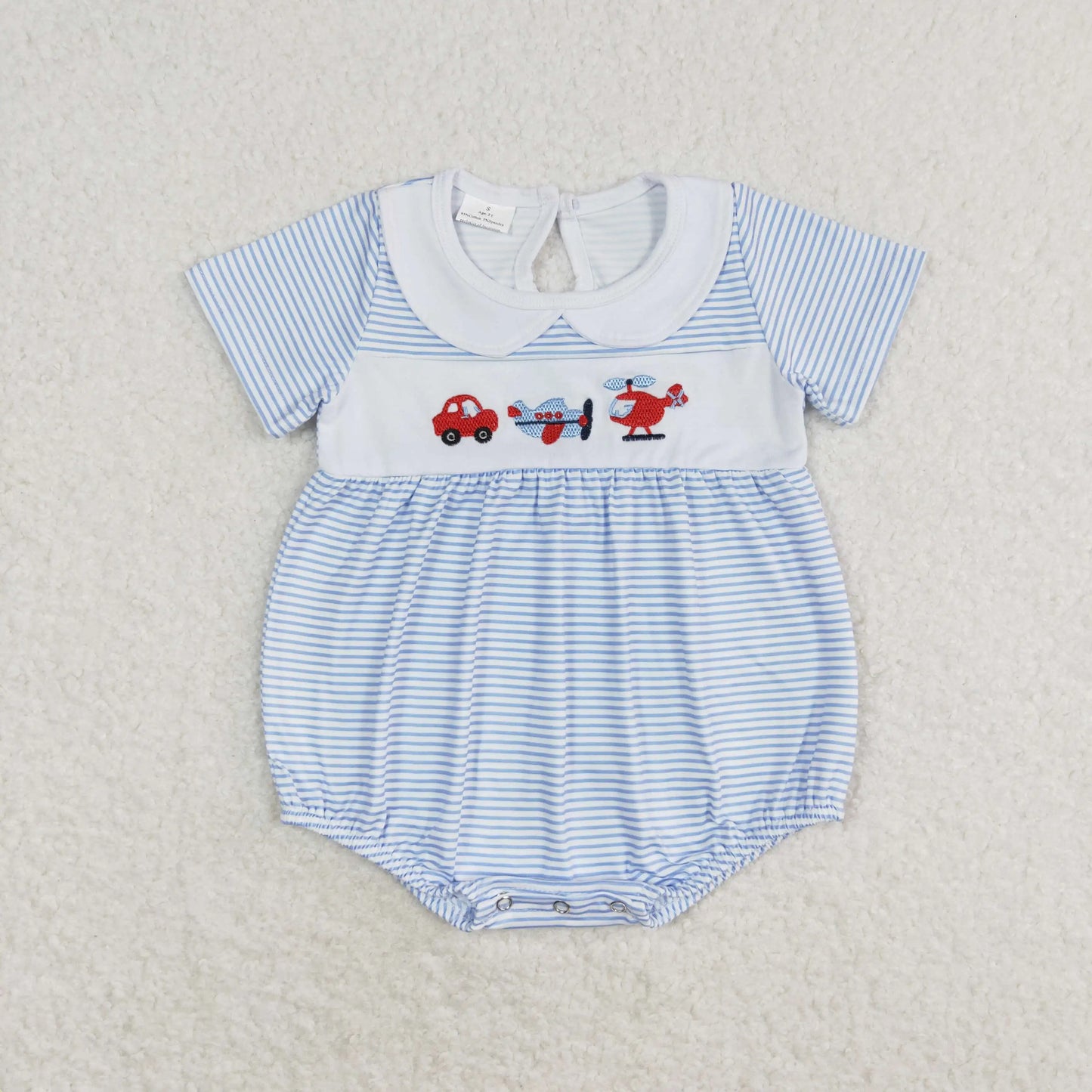 Wholesale Baby Girl Newborn Car Plane Romper Bubble Embroidery Blue Plaid Bow Jumpsuit Kid Toddler Summer One-piece Clothes