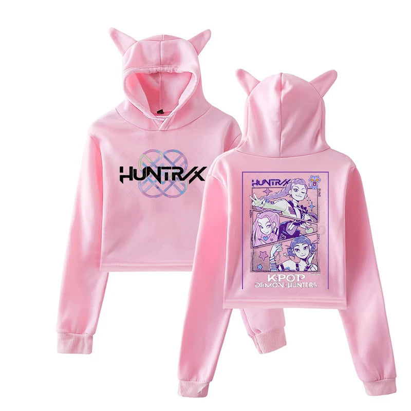 KPop Demon Hunters Cat Ears Long Sleeve Crop Tops Girls Fashion Hoodie Harajuku Streetwear Hoodie Women 2025 Girls Clothing