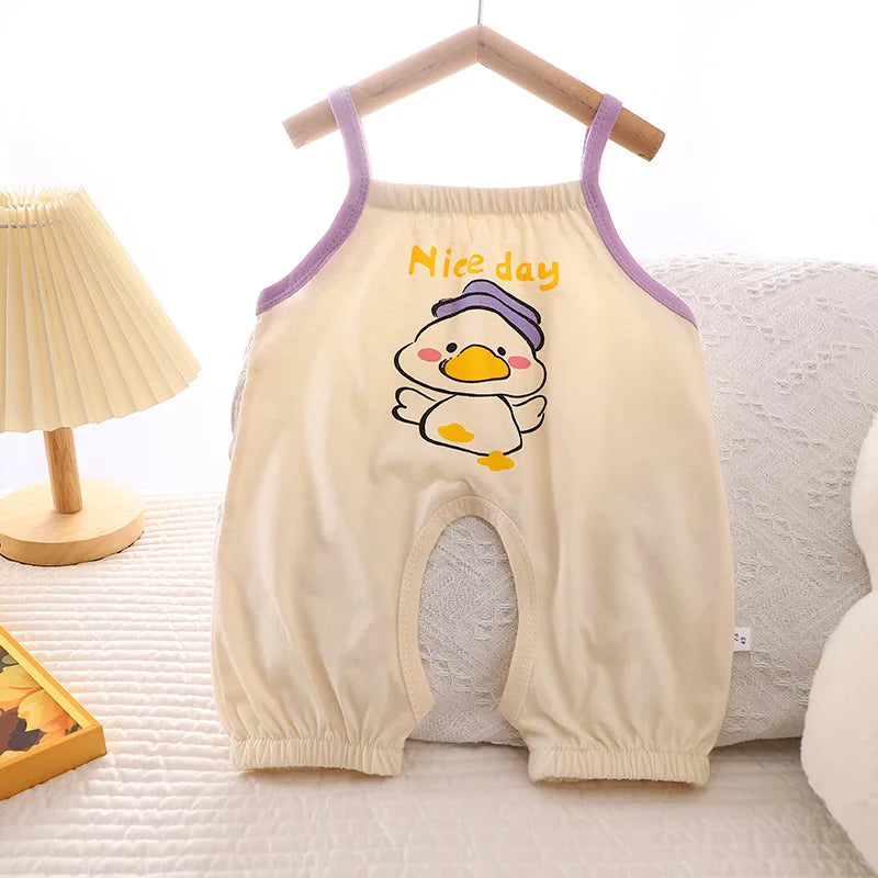 2024 New Summer Baby Boys' Thin Style Romper Pajamas Girls' Open Crotch Newborn Children's Jumpsuit Romper