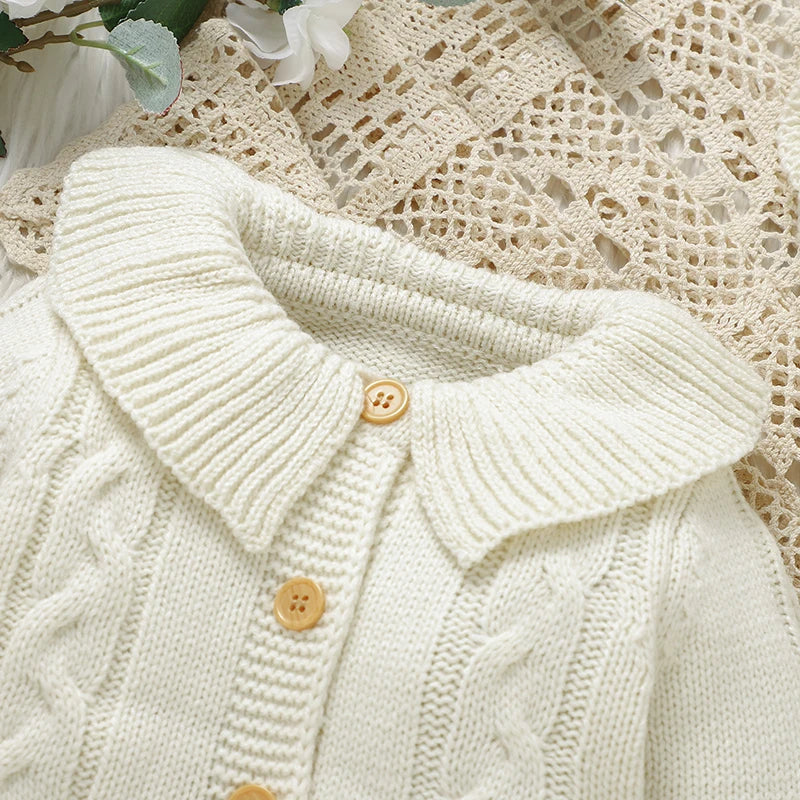 Newborn Baby Romper Knitted Infant Boy Girl Jumpsuit Outfits Long Sleeve Autumn Kid Clothes Hat 2PCS 0-9M Overalls Fashion Solid