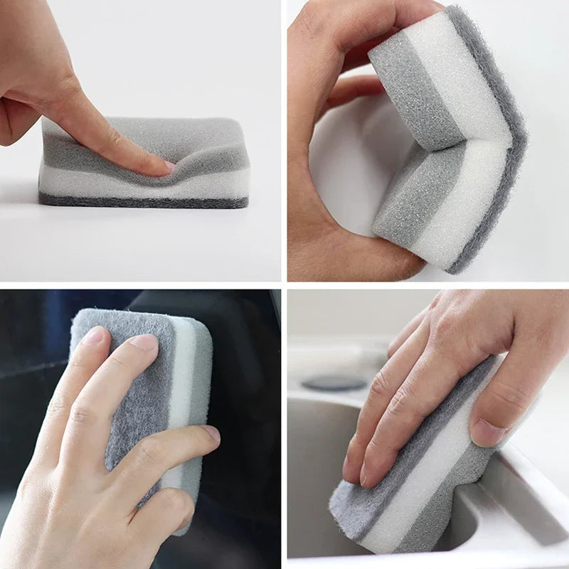 5 Pcs Home Double-sided Sponge Wipe Gray Dirt-resistant Scouring Pad Kitchen Stain Sponge Wipe Professional Cleaning Supplies