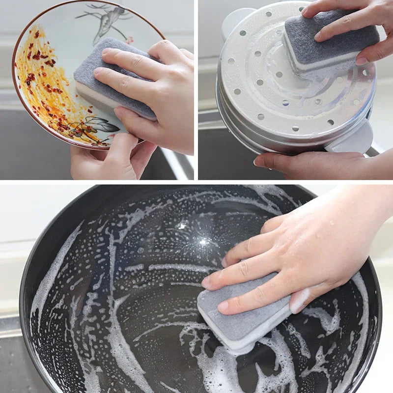 5 Pcs Home Double-sided Sponge Wipe Gray Dirt-resistant Scouring Pad Kitchen Stain Sponge Wipe Professional Cleaning Supplies