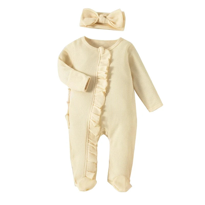 Newborn Baby Coming Home Outfit Girl Boy Zipper Footie Romper Jumpsuit Ruffle Waffle Knit Hospital Coming Home Outfit Clothes