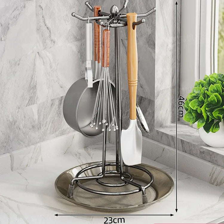 The kitchen rotating spatula rack is upgraded and thickened, and the storage rack with water tray is smoothly enlarged