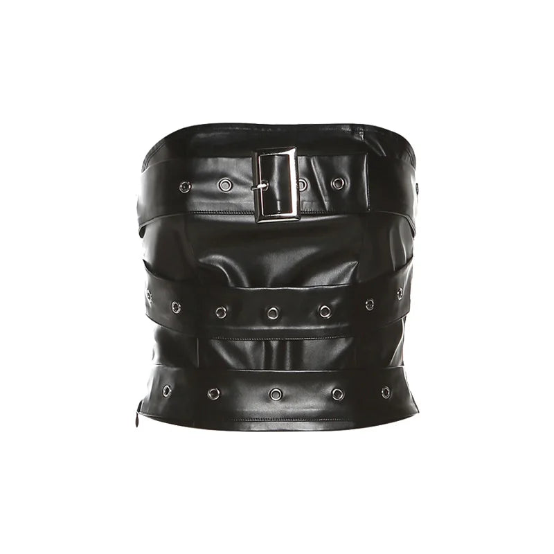 Sylcue Classic Retro Matte Black Mysterious Sexy All-Match Personality Fashionable Summer Travel Cool Women Belt Chest Wrap Vest