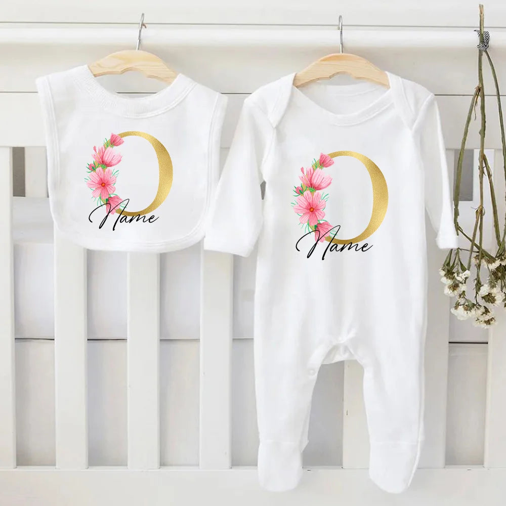 Personalized Baby Bib & Bodysuit 2pcs Infant Bibs and Romper Set Newborn Coming Home Hospital Outfit Sleepsuit Baby Shower Gifts