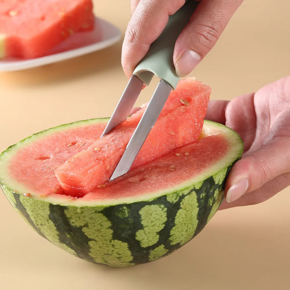 3-in-1 Stainless Steel Melon Cutter Slicer Watermelon Scoop Corer Slicer Fruit Melon Knife Creative Kitchen Tools