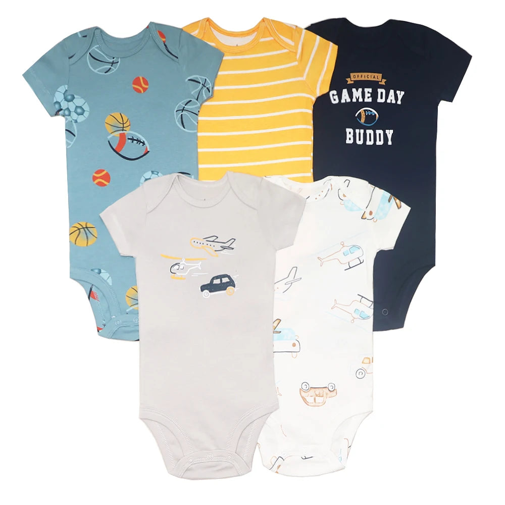 5Pieces Unisex Baby Bodysuits Fashion Body Suits Short Sleeve Newborn Infant Jumpsuit Cartoon Baby Boy Girl Clothes Set Summer