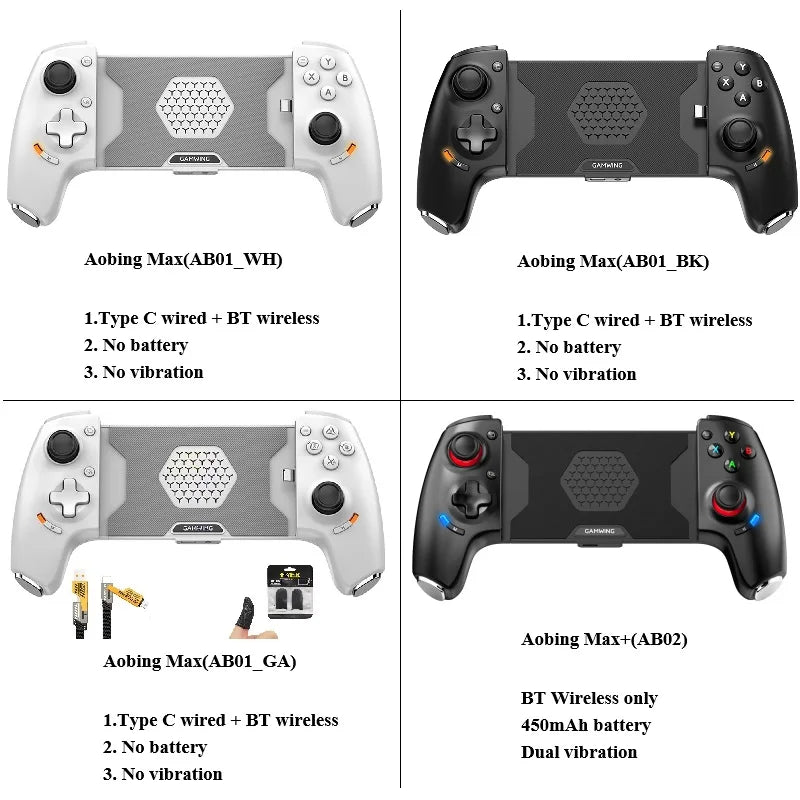 Gamwing AB01 AB02 AoBing Max Max+ Mobile Phone Game Controller Game pad Joystick Type-C Wired & BT Compatible with Android, iOS