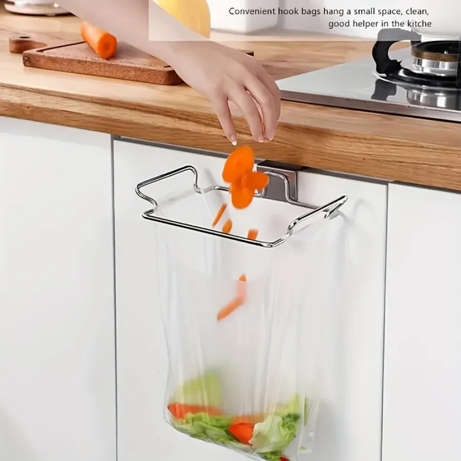 1PCS Stainless steel trash rack, closet Cabinet door trash bag holder, Kitchen accessories,