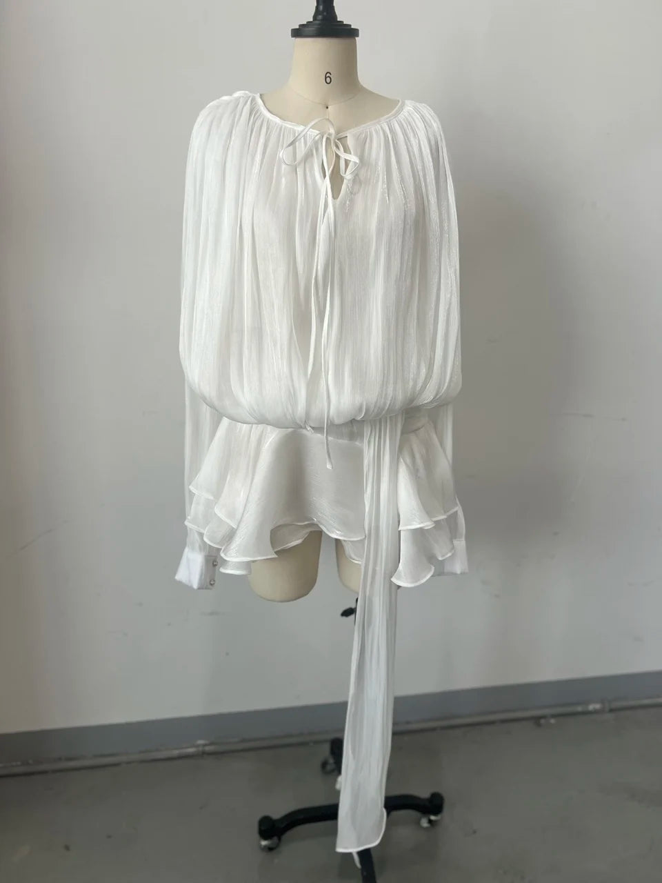 Elegant Ruched Mini Dress For Women Round Neck Lantern Long Sleeve High Waist Temperament Dresses Female Fashion 2025 CLOTHING