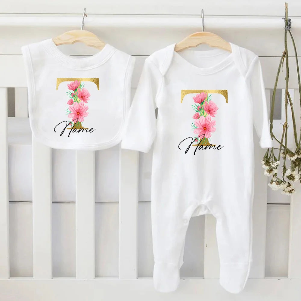 Personalized Baby Bib & Bodysuit 2pcs Infant Bibs and Romper Set Newborn Coming Home Hospital Outfit Sleepsuit Baby Shower Gifts