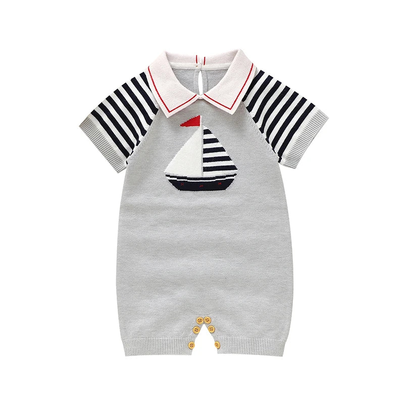 Boy Baby Rompers Knit Infant Jumpsuit Short Sleeve Summer Newborn Kid  Clothing 0-18M Overalls Fashion Turn-down Collar Playsuit