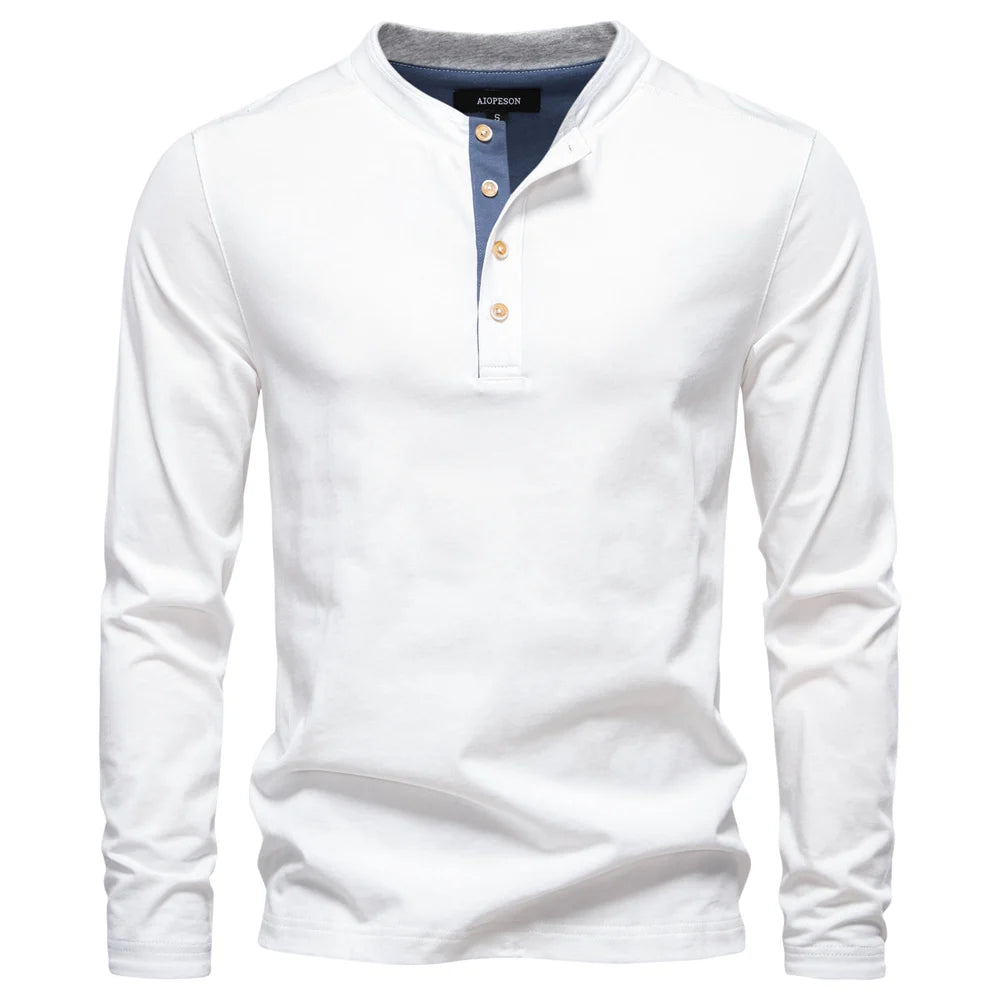AIOPESON Men's Long SleeveT-shirt Fashion HIgh Quality Cotton t shirt for man button collar basic tshirt