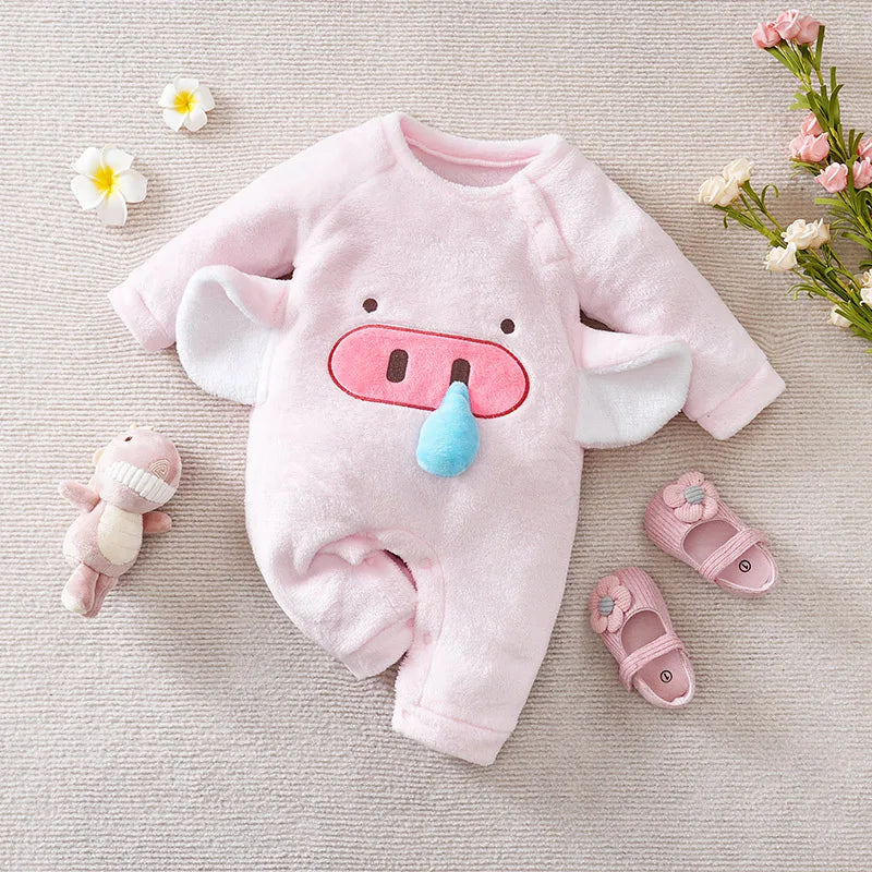 Baby Clothes Cute Cartoon 3d Pig Flannel Comfortable And Soft 0-18 Boys And Girls Autumn And Winter Long Sleeved Baby Jumpsuit