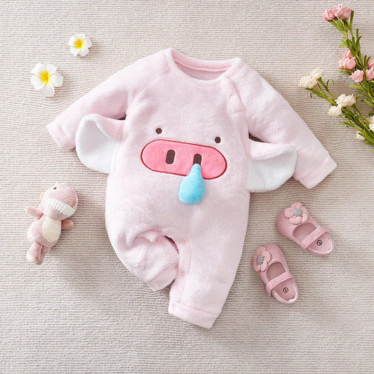 Baby Clothes Cute Cartoon 3d Pig Flannel Comfortable And Soft 0-18 Boys And Girls Autumn And Winter Long Sleeved Baby Jumpsuit