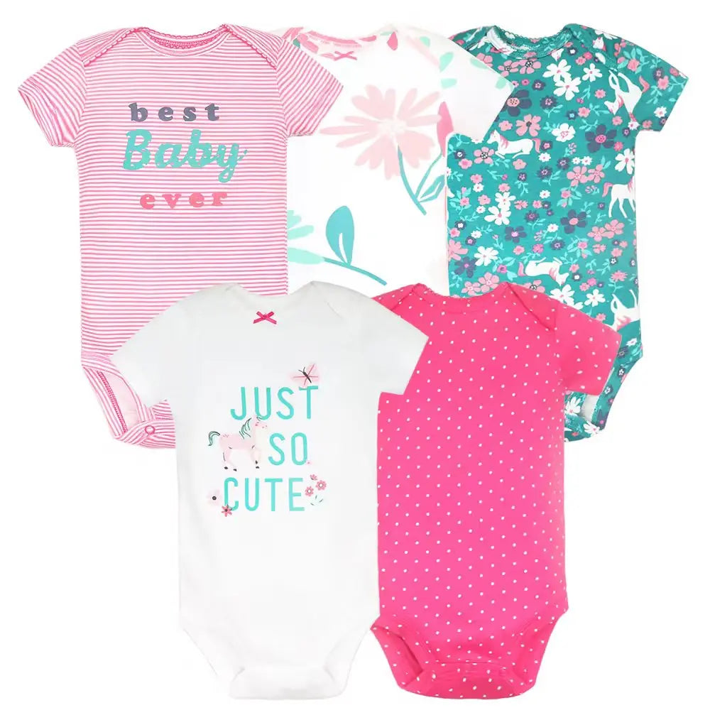 5Pieces Unisex Baby Bodysuits Fashion Body Suits Short Sleeve Newborn Infant Jumpsuit Cartoon Baby Boy Girl Clothes Set Summer