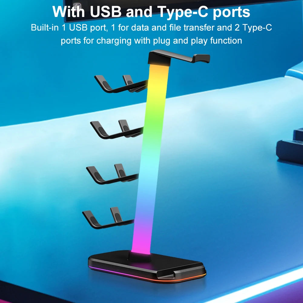3 in 1 Headphone and Controller Stand 2 X Type-C & 1 X USB 2.0 Gaming Controller Headset Holder for Switch/Headphones/Controller