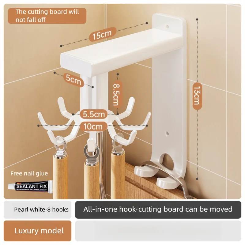 Wall Mounted Kitchen Storage Rack No-Punch Spatula Spoon Hanging Swivel Hook Organizer for Utensils And Kitchenware