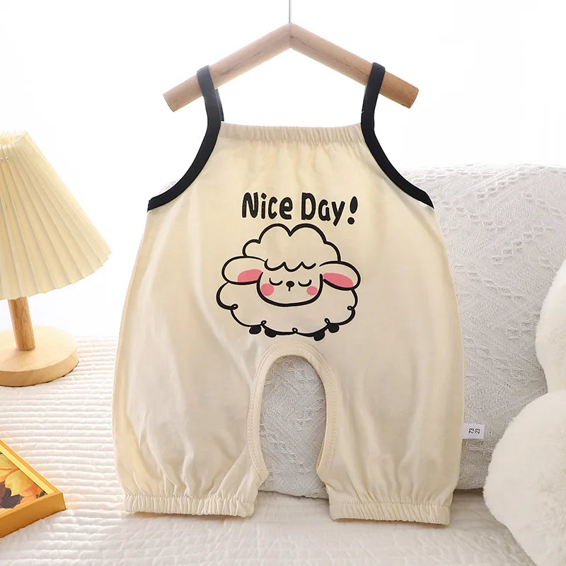 2024 New Summer Baby Boys' Thin Style Romper Pajamas Girls' Open Crotch Newborn Children's Jumpsuit Romper