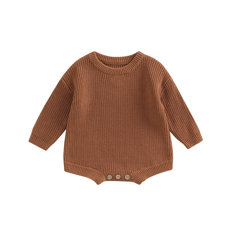 Newborn Baby Girl Boy Autumn Winter Clothes Solid Color Knit Long Sleeve Sweater Rompers Jumpsuit Casual New born Warm Outfits