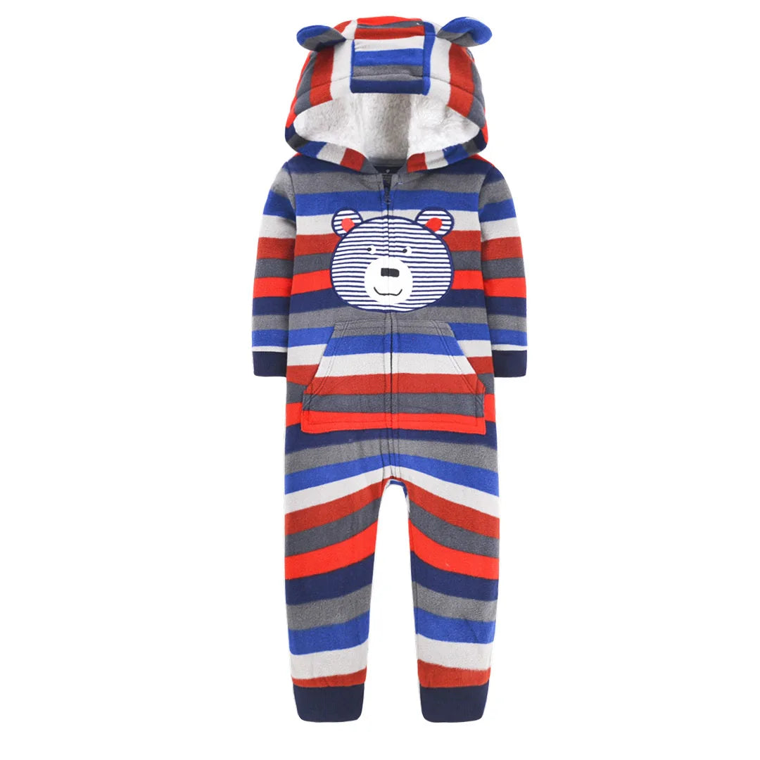 Newborn Infant Baby Boy Romper Winter Polar Fleece Hooded Long-Sleeve Style Warm Overalls Toddler Girls Jumpsuit Baby Clothes