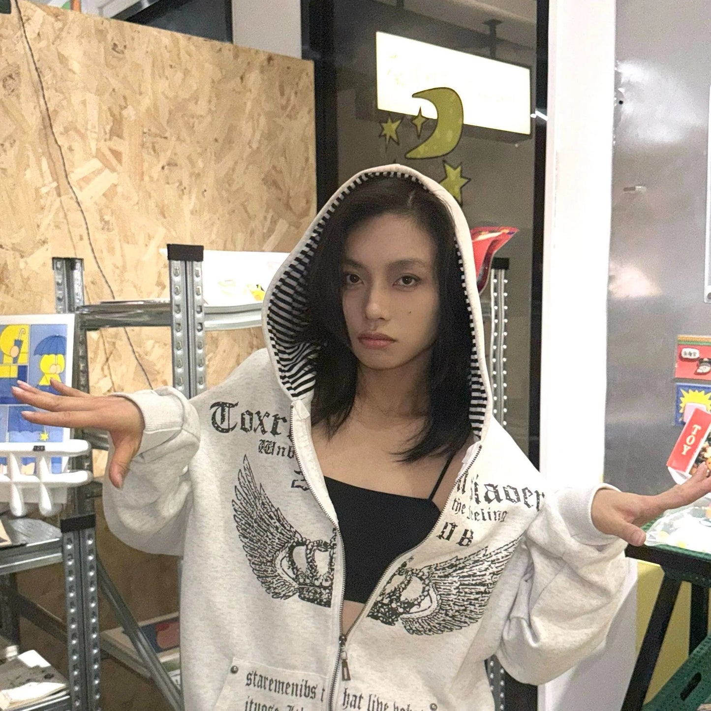 Vintage Sweatshirts 2025 Women's Clothes White Print Tunic Hooded Y2k Coat Streetwear Fashion Casual Hoodies Tops Ropa Mujer