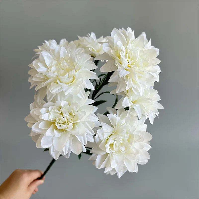 Artificial Dahlia Flowers Bouquet of 7-Heads Fake Flowers for Wedding Desk Room Party Bouquet Table Centerpiece Home Decorations