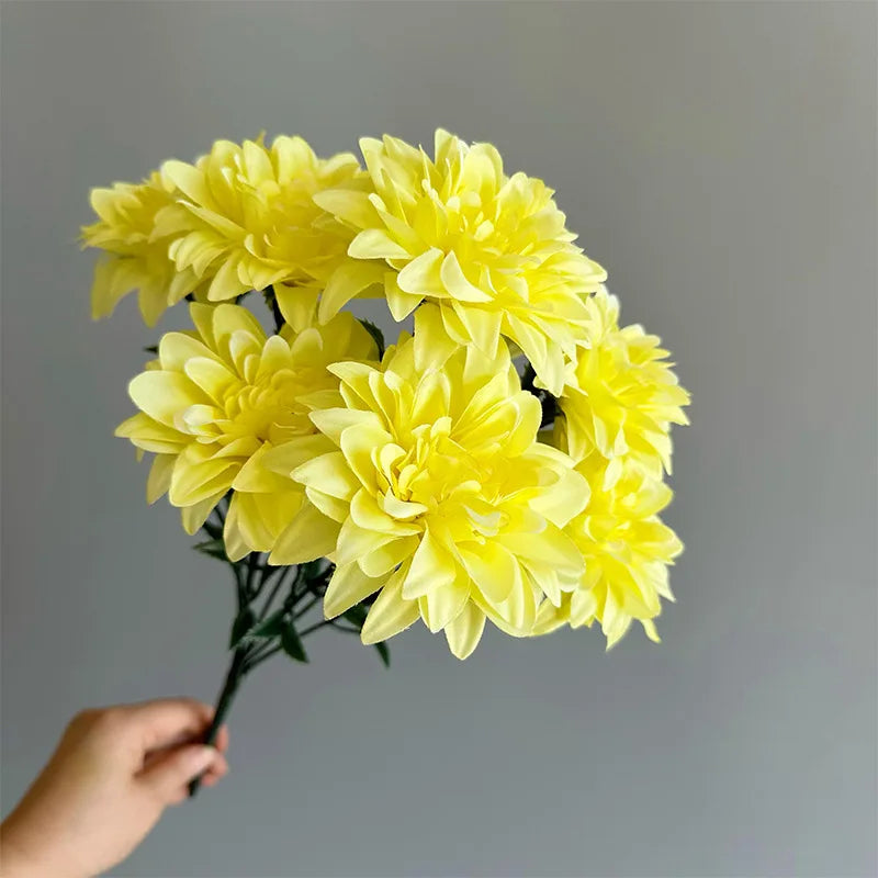 Artificial Dahlia Flowers Bouquet of 7-Heads Fake Flowers for Wedding Desk Room Party Bouquet Table Centerpiece Home Decorations
