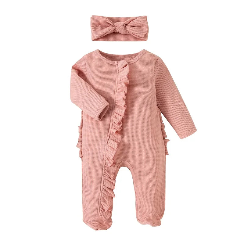 Newborn Baby Coming Home Outfit Girl Boy Zipper Footie Romper Jumpsuit Ruffle Waffle Knit Hospital Coming Home Outfit Clothes