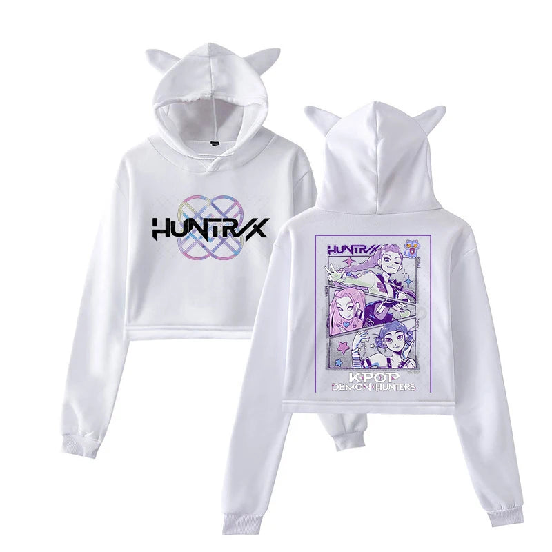 KPop Demon Hunters Cat Ears Long Sleeve Crop Tops Girls Fashion Hoodie Harajuku Streetwear Hoodie Women 2025 Girls Clothing