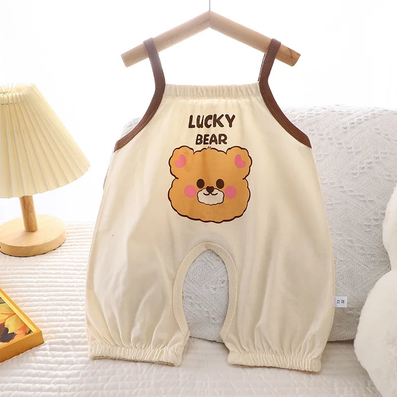 2024 New Summer Baby Boys' Thin Style Romper Pajamas Girls' Open Crotch Newborn Children's Jumpsuit Romper