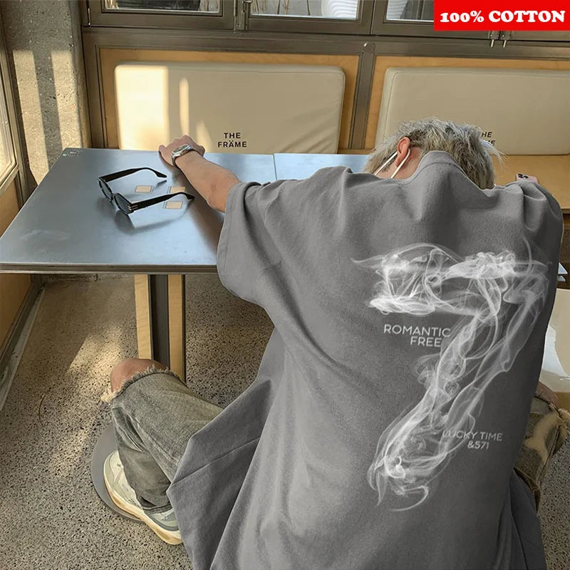 Fashion design Number 7 Print T-shirt Men Summer 2025 New 100% Cotton Short sleeves Letter Print Tee Y2k Tops Youth Men clothing