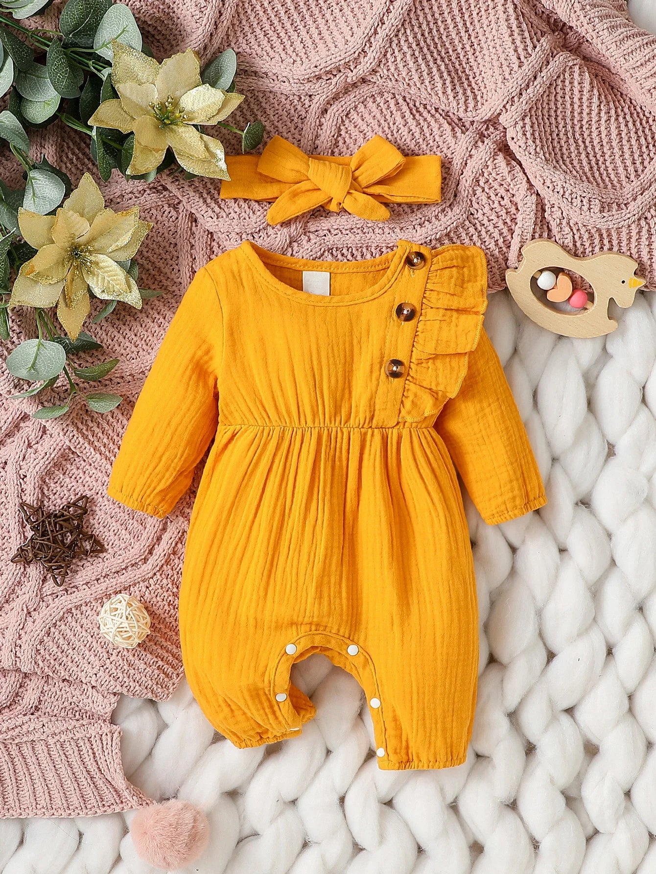 Girls Soild Cotton Long Sleeve With Button Baby Summer&Spring Streetwear Bodysuit
